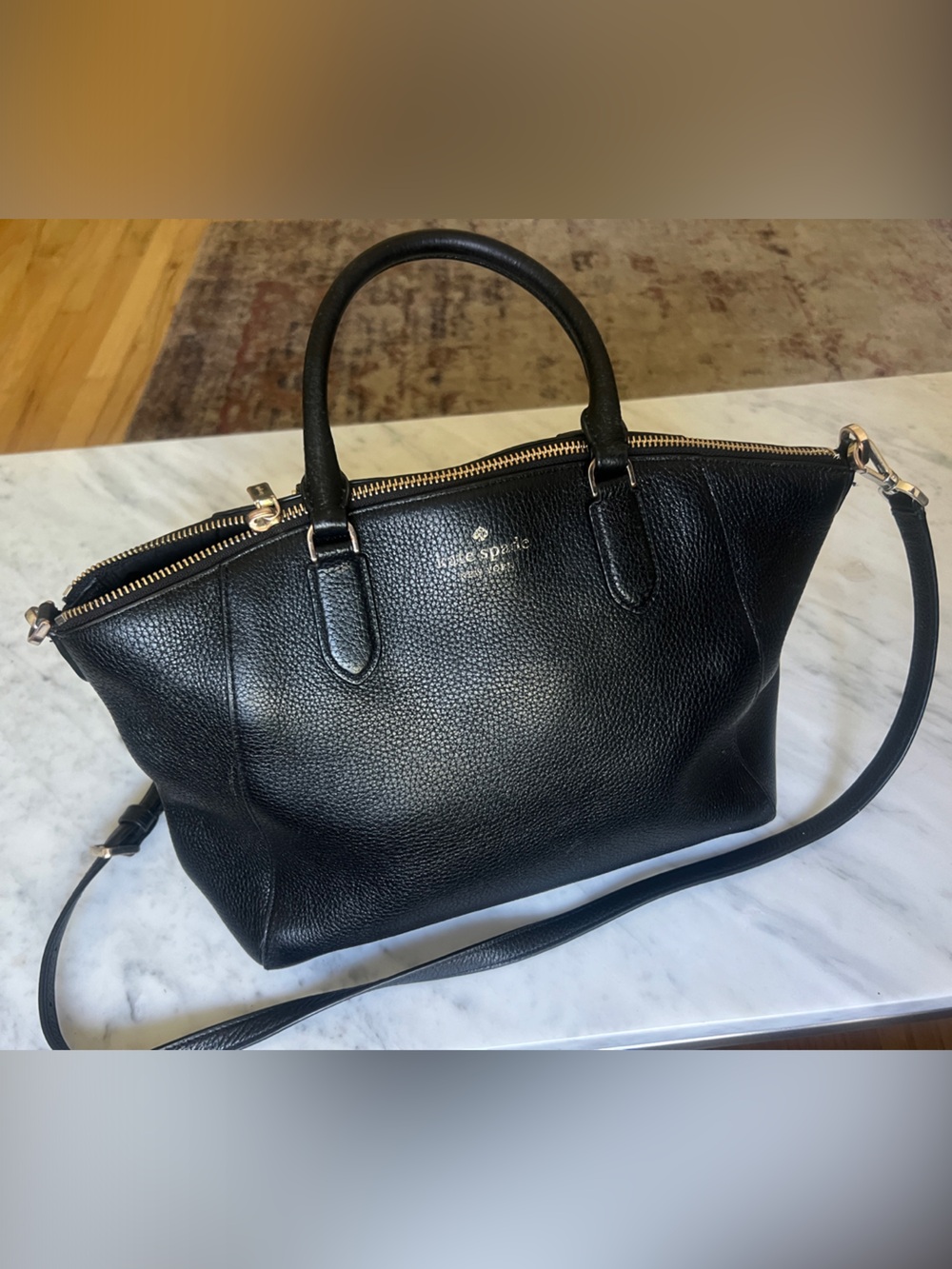 Kate Spade Black Pebbled Leather Satchel with Gold Hardware